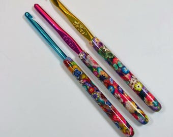 Polymer Clay Covered Crochet Hooks - Set of Three - Susan Bates - H I J