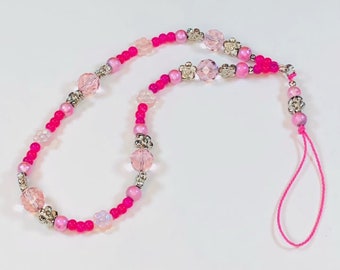 Handmade Mobile Phone Strap Charm - Flowers and Pink Crystals