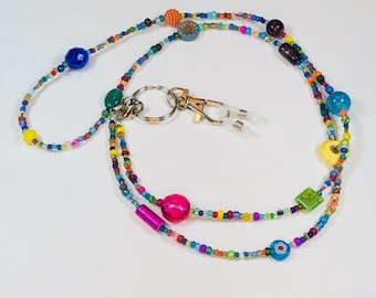 Handmade Boho Style Beaded Combination Lanyard - Holds Eyeglasses Keys Masks and ID Badges