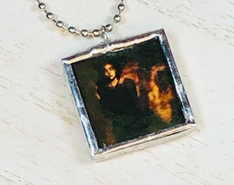 Handmade Reversible Glass and Silver Lead Free Soldered Pendant Necklace - 1x1 Inch - This Mortal Coil - It'll End in Tears