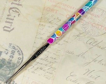 Polymer Clay Covered Steel Crochet Hook - Boye - Size 5 1.90mm - Colorful Translucents