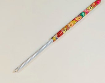 Polymer Clay Embellished Crochet Hook   Susan Bates   Size F5/3.75mm   Millefiori Flower and Yellow Butterfly Design
