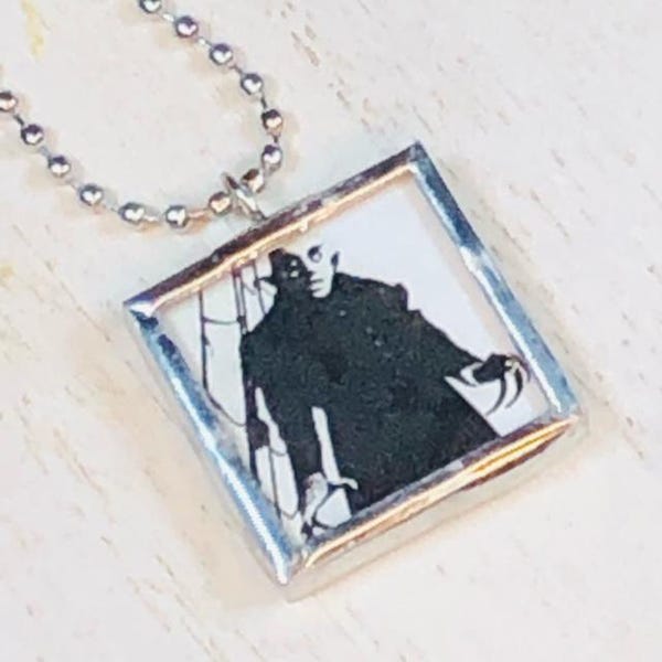 Handmade Reversible Soldered Pendant Necklace - Nosferatu - 1x1 Inch