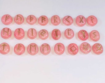 Handmade Polymer Clay Runes for Divination - Elder Futhark - Faux Rose Quartz