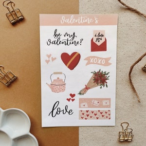 Valentine's Day February Sticker Sheet | Bullet Journal Stickers, Planner Stickers, Scrapbook Stickers, Decorative Stickers