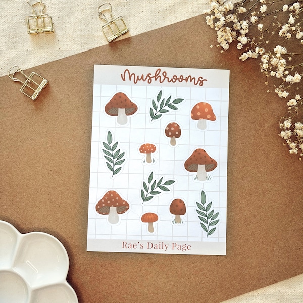 Mushroom Sticker Sheet | Cottagecore Bullet Journal Stickers | Planner Stickers