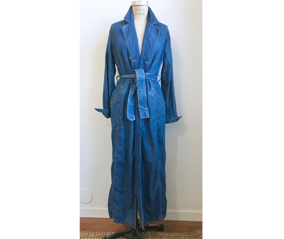 Lightweight Long Denim Duster Trench Coat 70s