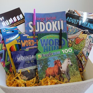 Puzzle book gift set, felt storage bin | Word Search books | Puzzle activity set | Adult coloring books | Word Find book | Adult puzzles