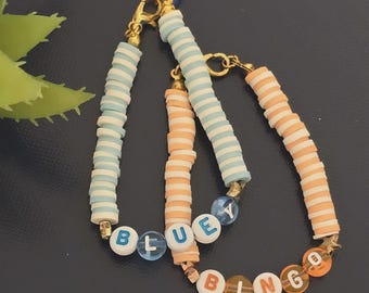 Bluey and Bingo Heishi Bead Bracelet | Heishi Bracelet | Girls Bracelet Gift | Cartoon Bracelet | Jewelry Birthday Gift | Kids Jewelry