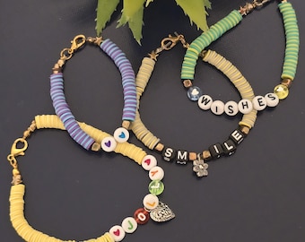 Heishi Name Bracelet | Easter Basket Gift | Stackable Bracelets | Heishi Beads | Womens Bracelet | Kids Bracelet | First Period Gift