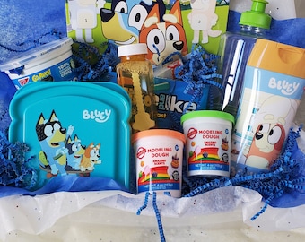 Bluey activity box with name | Bluey cartoon | Coloring, play-doh, stickers | Kids travel box | Bored box | Activity box | Kids activity set