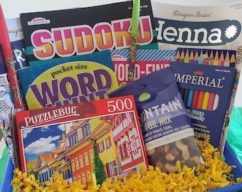 Puzzle book gift set, plastic storage bin | Word Search books | Puzzle activity set | Adult coloring books | Word Find book | Adult puzzles