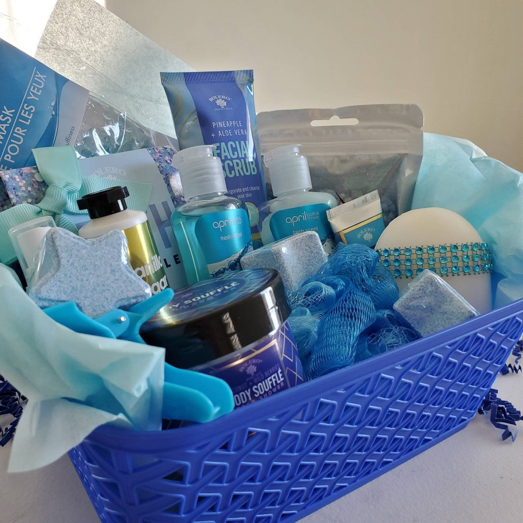 Gift for Mom Blue Themed Spa Gift Basket Shower Gift Basket Spa Gift Set Birthday Gift for Her