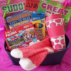 Puzzle book gift set with travel mug and socks | Word Search books | Puzzle activity set | Adult coloring | Word Find book | Adult puzzles