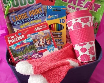 Puzzle book gift set with travel mug and socks | Word Search books | Puzzle activity set | Adult coloring | Word Find book | Adult puzzles