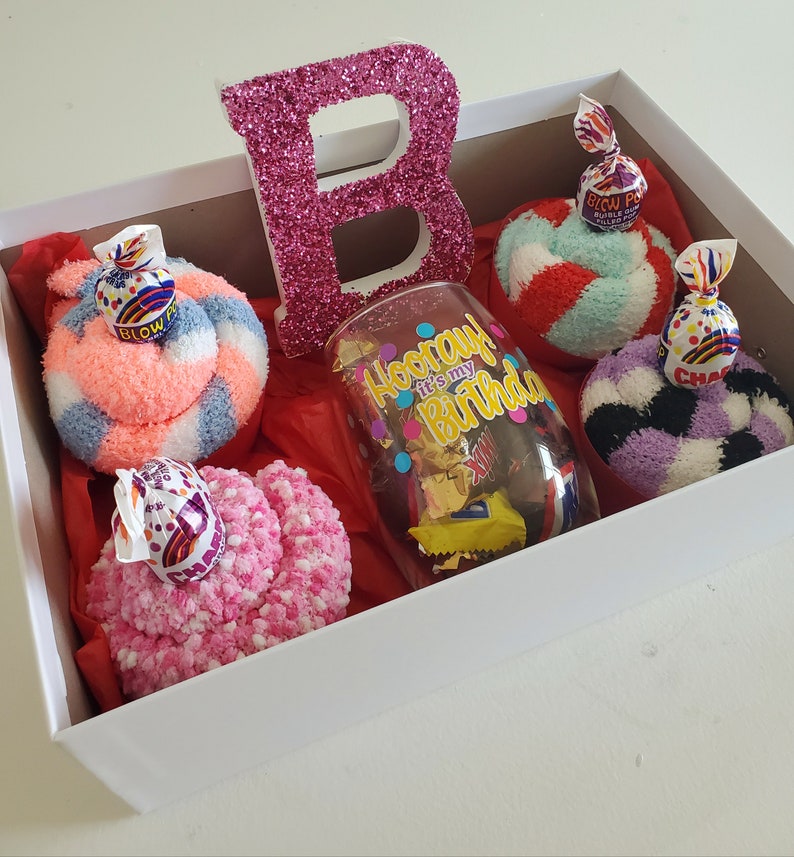 Fuzzy Sock Cupcakes Fuzzy Socks Gift Box Birthday Gift Etsy