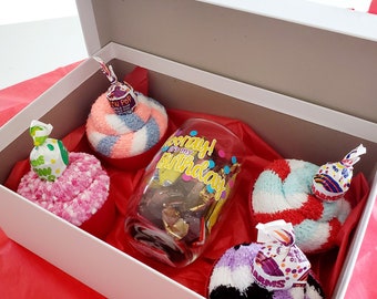 Fuzzy Sock Cupcake Gift Box | Birthday, Get Well Gift with Candy