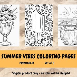 Printable Summer Coloring Pages - Set of 3, Coloring Pages for Kids, Coloring Pages Printable