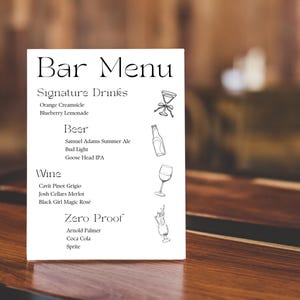 Minimalist Wedding Bar Menu Sign Template, Printable Wedding Bar Menu, Simple Wedding Drink Sign, Modern Wedding Bar Menu