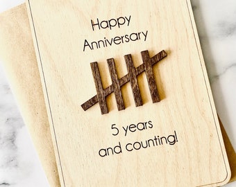 Personalized 5th Anniversary wooden card, 5th Anniversary gift, Wooden gift, 5th anniversary gift for him/her, 5th anniversary husband/wife