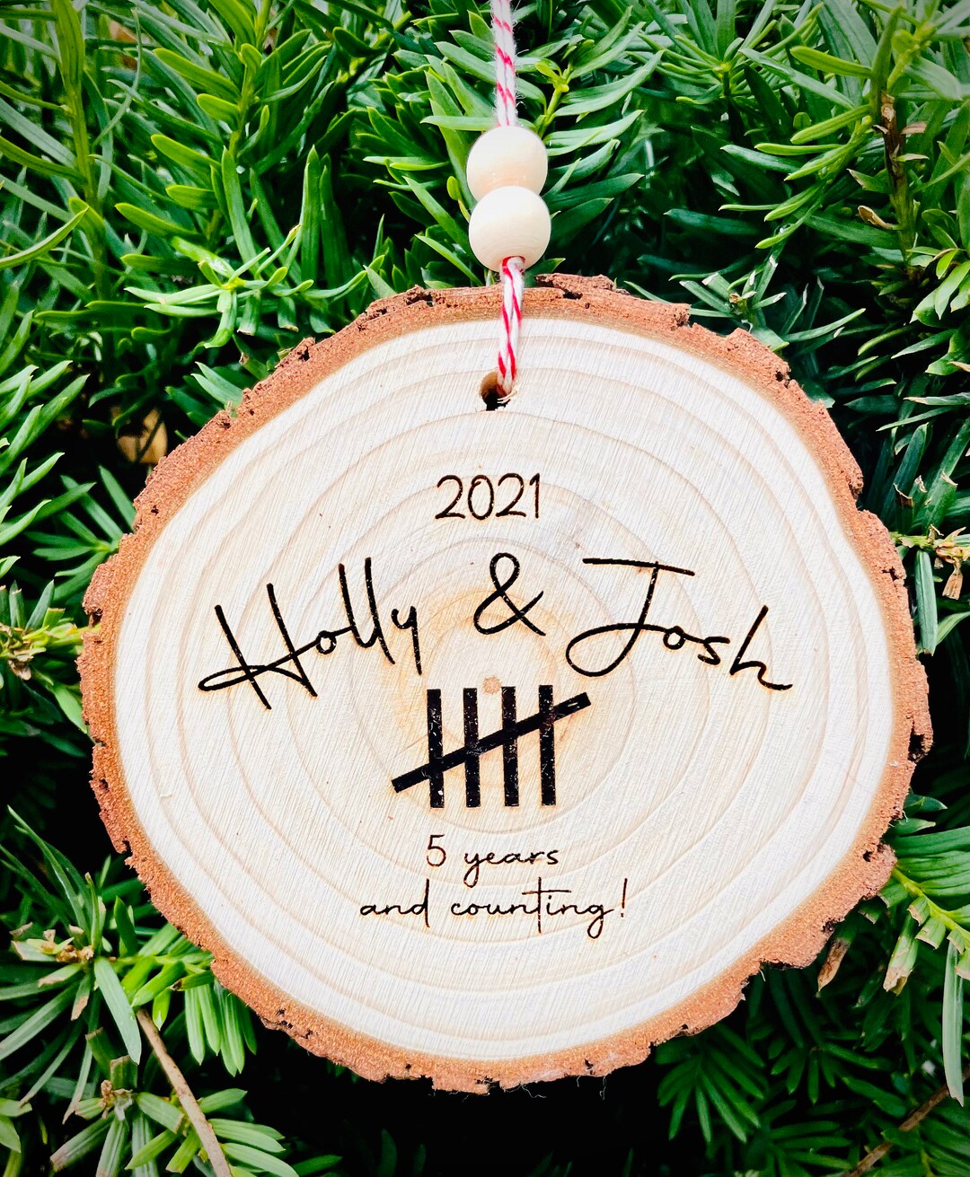 Personalized 5th Wood Wedding Anniversary Glass Ornament, 5th Wedding Anniversary Ornament, Wedding Anniversary Keepsake, 5th Wedding Gift