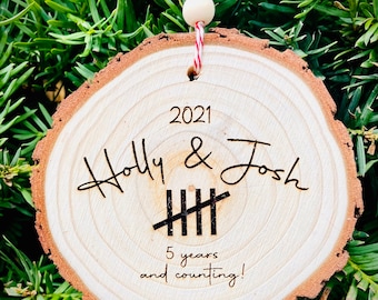 Personalized Anniversary ornament, 5th Anniversary, Wooden Anniversary, Any Anniversary year gift
