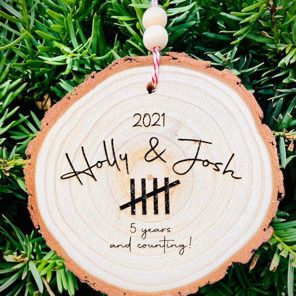 Personalized Anniversary ornament, 5th Anniversary, Wooden Anniversary, Any Anniversary year gift