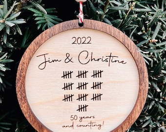 Personalized Anniversary ornament, 50th Anniversary, Wooden Anniversary ,Anniversary gift, Any Anniversary year