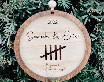 Personalized Anniversary ornament, 5th Anniversary, Wooden Anniversary ,Anniversary gift, Any Anniversary year