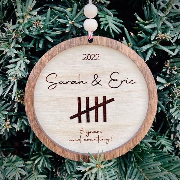Personalized Anniversary ornament, 5th Anniversary, Wooden Anniversary ,Anniversary gift, Any Anniversary year