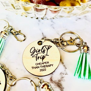 Girls Trip keychain favor, Martini glass, Girls weekend, Girls Trip cheaper than Therapy, Girls Trip bag tag, Girls trip 2025