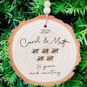 Personalized Anniversary ornament, 25th Anniversary, Wooden Anniversary ,Any Anniversary year gift