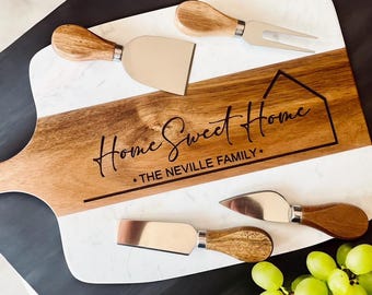 Personalized Home Sweet Home charcuterie board set, Housewarming gift, New home gift, Realtor closing gift for clients, First home gift