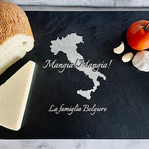 Personalized extra large slate charcuterie board, Mangia!Mangia!, Italian family charcuterie board, xl cheese board, slate serving tray