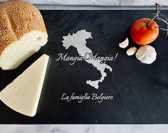 Personalized extra large slate charcuterie board, Mangia!Mangia!, Italian family charcuterie board, xl cheese board, slate serving tray