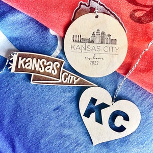 Kansas City Ornament Three Pack, Kansas City Christmas, Custom Kansas City gift, KC, Kansas City housewarming