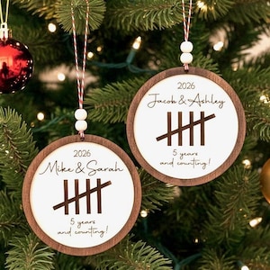 Personalized Anniversary ornament, 5th Anniversary, Wooden Anniversary ,Anniversary gift for him/her, Any Anniversary year zdjęcie 4