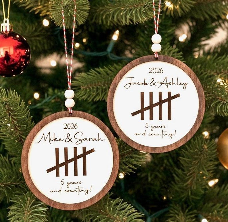 Personalized Anniversary ornament, 5th Anniversary, Wooden Anniversary ,Anniversary gift for him/her, Any Anniversary year zdjęcie 4