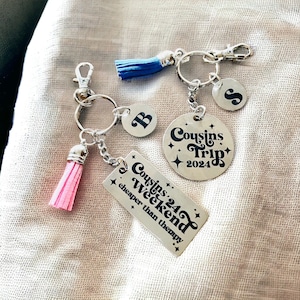 Personalized Cousins Trip Keychain: Stainless Steel Bag Tag with Tassel