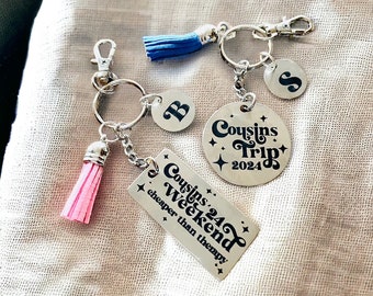 Personalized Cousins Trip Keychain: Stainless Steel Bag Tag with Tassel