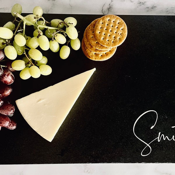 Personalized slate charcuterie board, extra large slate cheese board, slate serving tray, wedding gift, housewarming gift, realtor closing