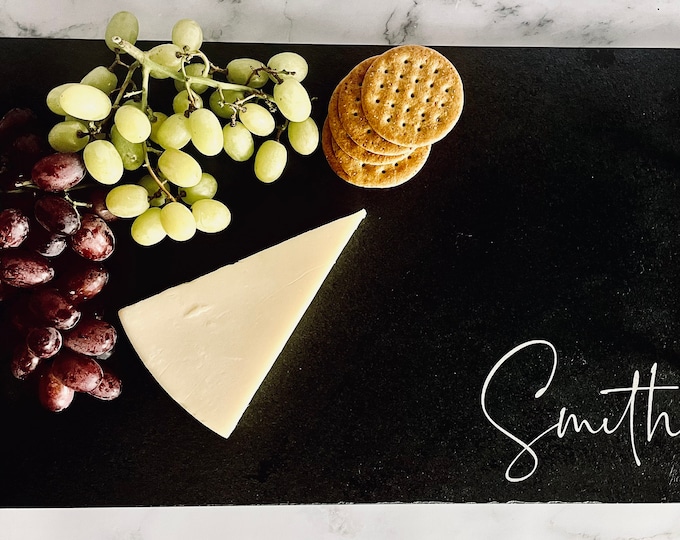 Personalized slate charcuterie board, extra large slate cheese board, slate serving tray, wedding gift, housewarming gift, realtor closing