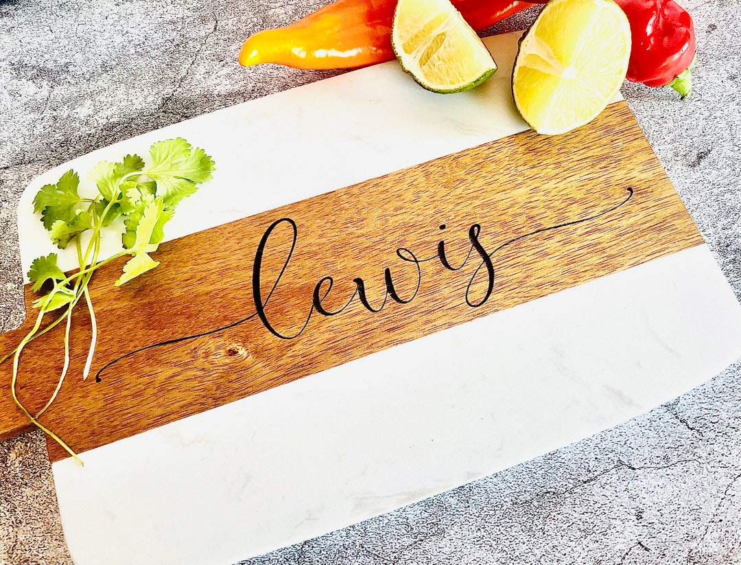 Personalized Acacia Wood and Marble Charcuterie Board, Custom Engraved ...