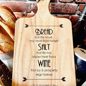 It&#39;s a Wonderful Life bread board, Bread Salt Wine, Housewarming gift, New home blessing, Realtor basket gift, Closing gift, Christmas gift
