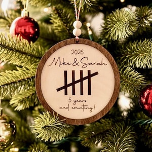 Personalized Anniversary ornament, 5th Anniversary, Wooden Anniversary ,Anniversary gift for him/her, Any Anniversary year