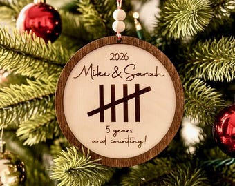 Personalized Anniversary ornament, 5th Anniversary, Wooden Anniversary ,Anniversary gift for him/her, Any Anniversary year