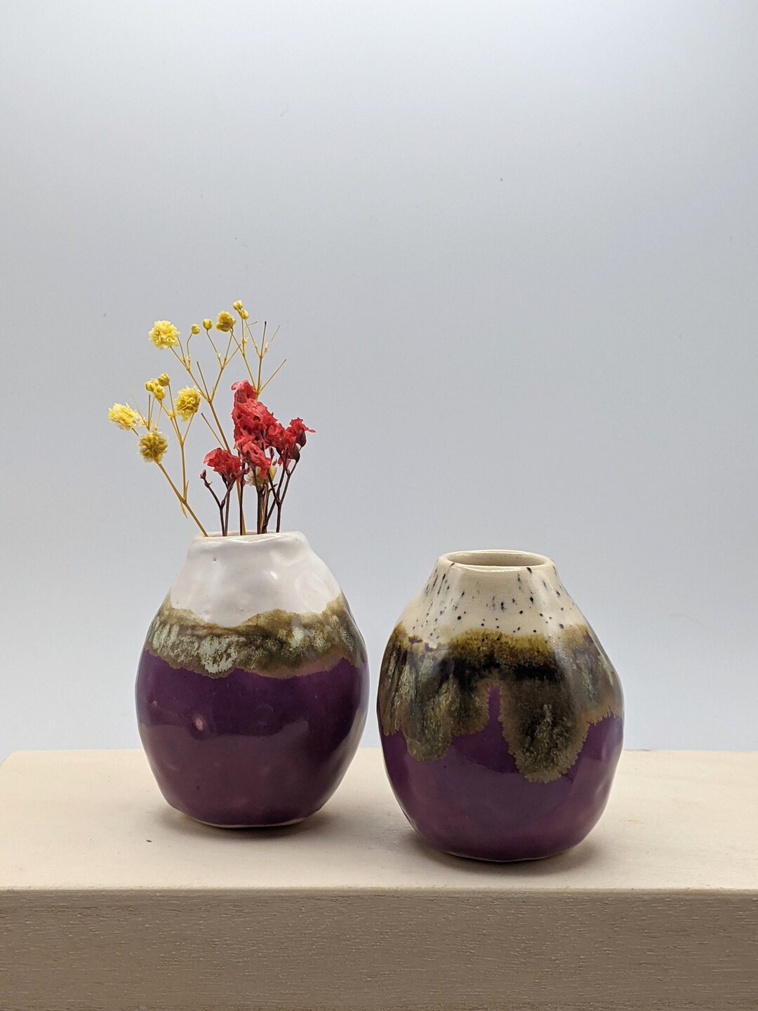 Purple Bud Vase Mini Ceramic Vase White & Purple Bud Vase Etsy