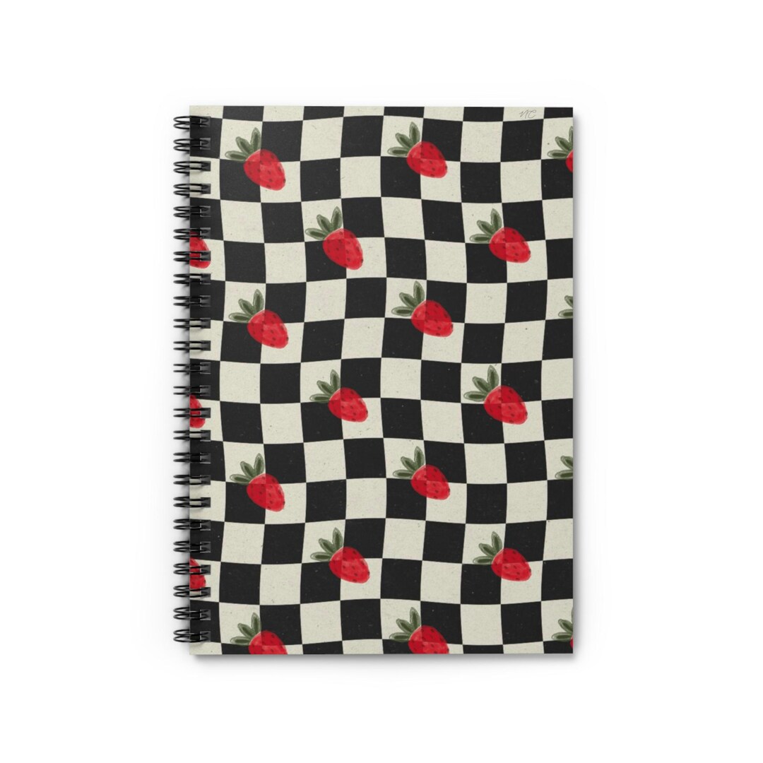 Strawberry Checkerboard Spiral Notebook, Cute Journal for Students ...
