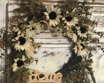 Fall Amaranthus Sunflower Wreath, Sunflower Wreath, Fall Wreath, Door Decor, Home Decor, Home and Living, Farmhouse Wreath, Thanksgiving