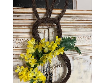 Bunny Wreath, Spring Wreath, Door Hanger, Easter Decor, Home Decor, Door Decor, Patio, Home and Living, Outdoor Decor